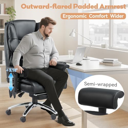 Vibration Massage Heated Office Desk Chair with Foot Rest, Black