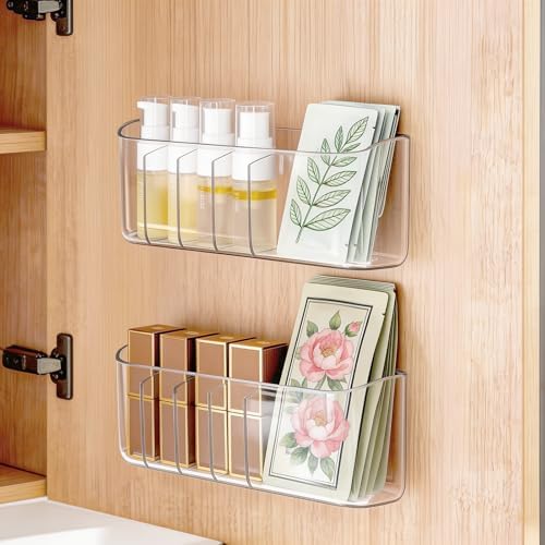 PAVSTINE 2 Pack Clear Adhesive Medicine Cabinet Shelves for Narrow Space
