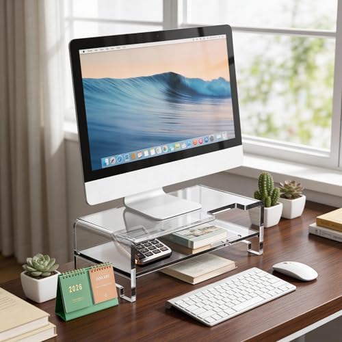 Acrylic Monitor Stand Riser Clear Laptop Stand 2-Tier L16 xW7.5 xH4.7