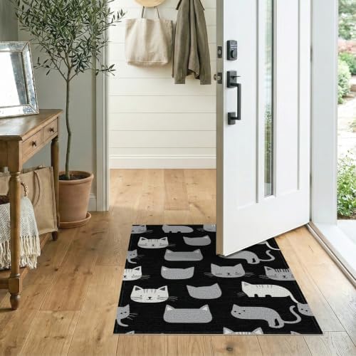 2'x3' Midnight Black Cat with Silver Accents Washable Throw Rug