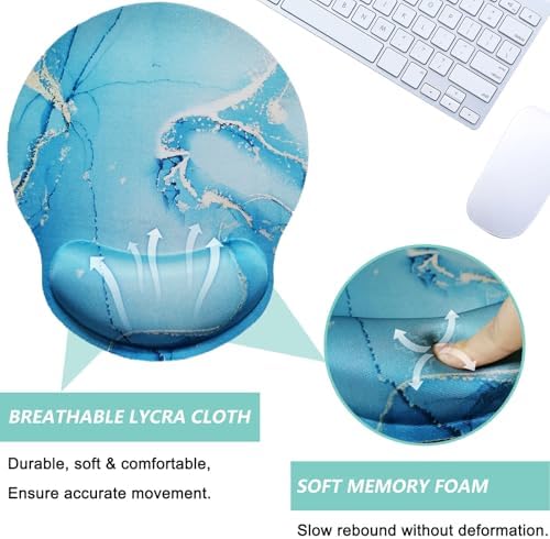 Mouse Pad with Wrist Support, Ergonomic Mouse Pad with Memory Foam Wrist Rest Cushion, Non-Slip Rubber Base Gaming Mice Pad for Home Office Computer Laptop, Green Marble