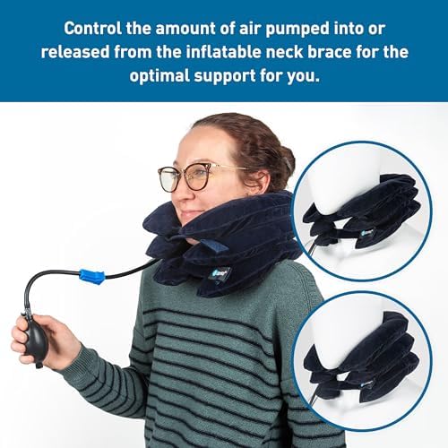 Body Sport Cervical Traction Collar Neck Brace, Decompression and Compression Adjustable, Neck Support for Spinal Alignment and Neck Discomfort, with Soft Fabric and Easy-to-Use Inflator Bulb