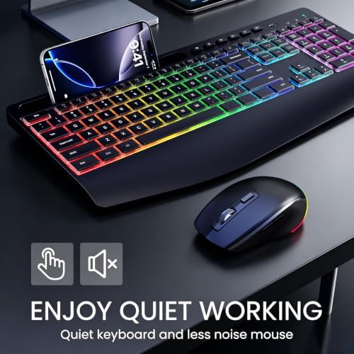 Wireless Keyboard Mouse Combo Ergonomic-RGB Silent Set for Computer