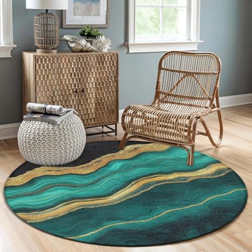 Highly Premium Quality Floor Mat, Office Chair Decor Mat, Room Sofa Yoga Soft Round Carpet Teal Turquoise Green Gold Black Marble