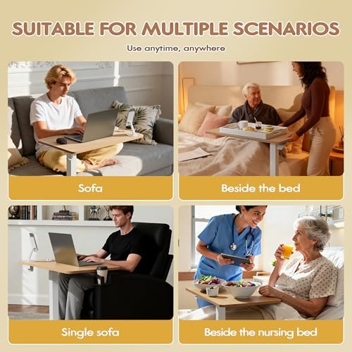 Furmax Mobile Standing Desk with Wheels, Pneumatic Adjustable Rolling Computer Desk Laptop Table for Bed, Couch (Maple, Small)