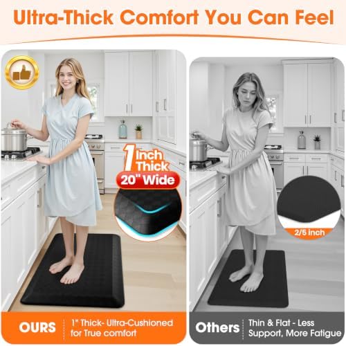 1" Thick Kitchen Mats for Floor, Water Resistant Floor Rug,Black/32" x 20"