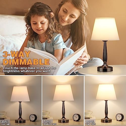 Kakanuo Touch Bedside Lamp for Bedroom with USB C Port, Small Touch Table Lamp with 2 USB Charging Ports, 3 Way Dimmable Nightstand Lamp for Living Room and Office - White (LED Bulb Included)