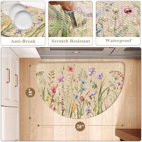 KIMODE Kitchen Mat Cushioned Anti Fatigue, Half Moon Floral Kitchen Rug