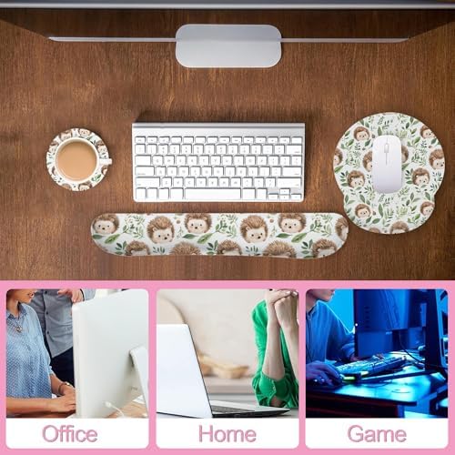 Cute Hedgehog Mouse Pad with Wrist Rest Set, 3-in-1 Wrist Support Mousepad Set, Gaming Mat Pad with Anti-Skid Base,Ergonomic Memory Foam Mouse Pad Set for Women, Office, Typing, Gaming