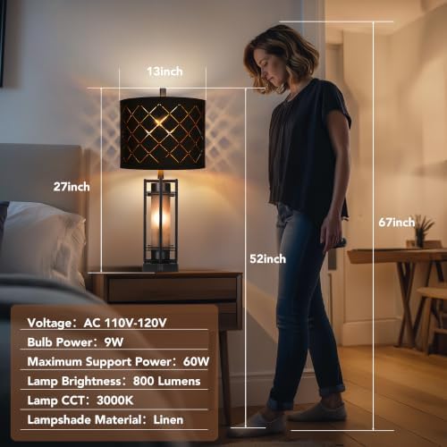 WIHTU 27'' Modern Table Lamp Set of 2 with Nightlight, Metal Bedside Lamps