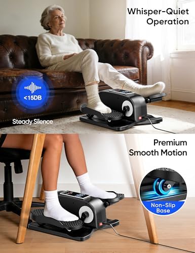 Under Desk Elliptical Machine for Senior, Quiet Motorized Leg Exerciser with Smart Remote, Pedal Exerciser with Adjustable Speeds for Auto/Manual Modes, LCD Monitor, Easy to Use for Home Office
