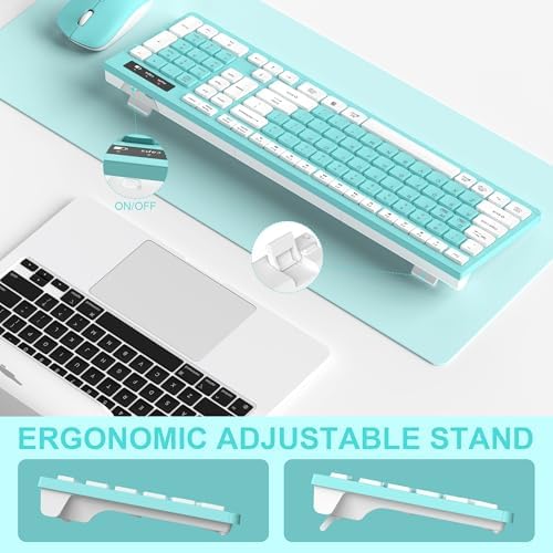 Wireless Keyboard and Mouse Combo Silent for Office and Home(Turquoise)