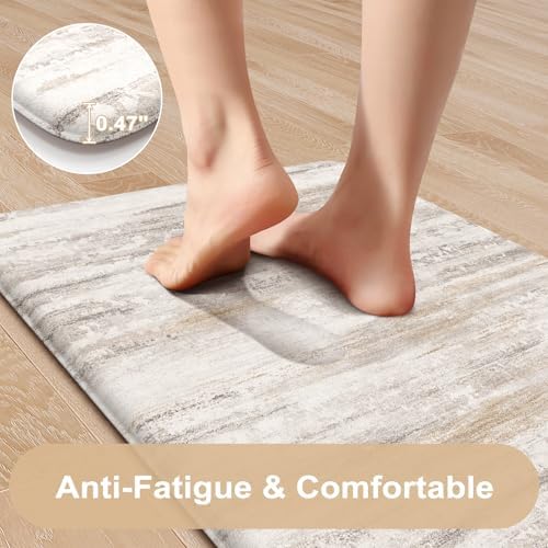 KIMODE Kitchen Mats Cushioned Anti Fatigue, Abstract Kitchen Rugs Sets of 2
