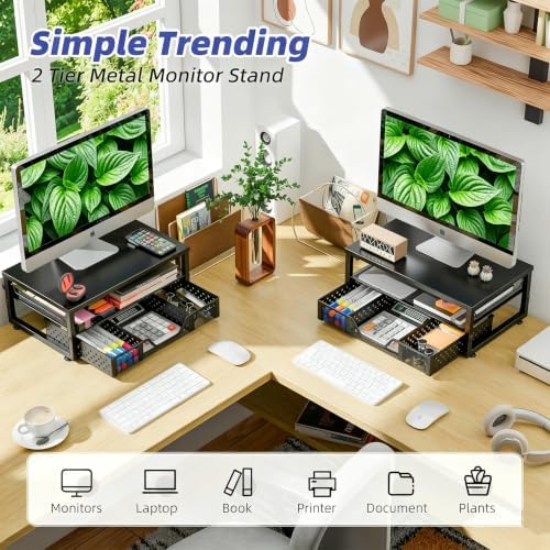 Simple Trending Monitor Stand Riser, Laptop Stand, Desktop Drawer, Black