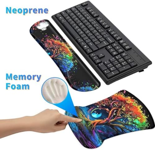 3-in-1 Ergonomic Memory Foam Keyboard Wrist Rest Pad Set, Colored Trees