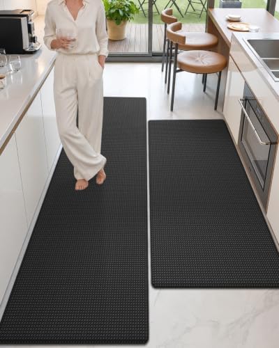 Color&Geometry Wide Kitchen Floor Mat 24x59+24x87 Anti Fatigue 2PCs, Black