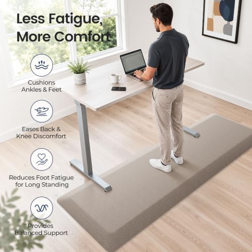 1" Extra Thick Anti Fatigue Kitchen Mats for Floor Standing Desk Mat, Khaki