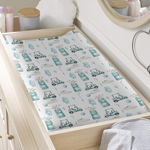 Watercolor Golf Sports Balls Gloves Shoes Pattern Baby Changing Pad Cover, Unisex Golf Theme Nursery Diaper Changing Table Pad Mat Sheet for Boys Girls-16x32