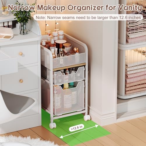 Hongtamoya Rolling Makeup Cart Organizer with 2 Drawers, Under Desk Storage