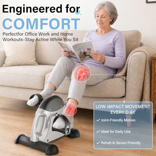 Under Desk Pedal Exerciser, Portable Silent Mini Bike, Stepless Resistance, 2-in-1 Arm & Leg Workout, Digital Monitor, Multi Colors, Fitness Gift for Office Workers, Adults & Seniors
