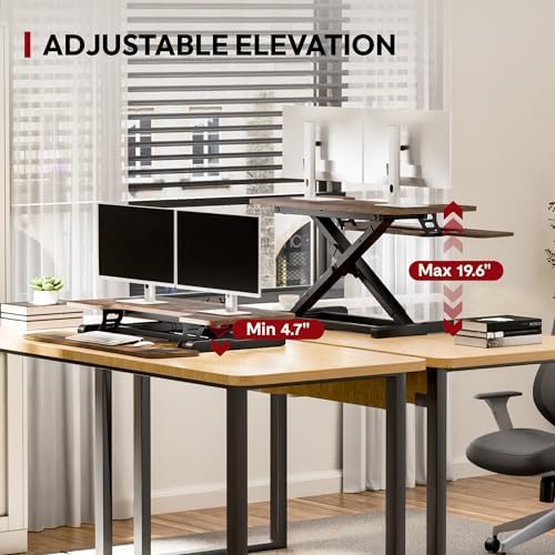 SANODESK 40" Standing Desk Converter, Effortless Lift Sit-Stand Desk Riser for Dual Monitors, Large Ergonomic Computer Workstation Tabletop, Rustic Brown