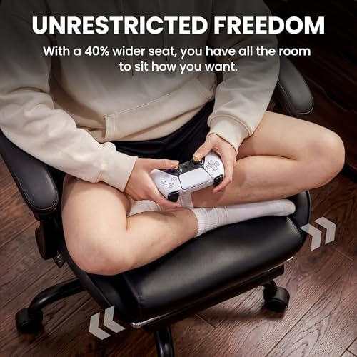 Gaming Chair, Ergonomic Footrest, Lumbar & Headrest(Black)