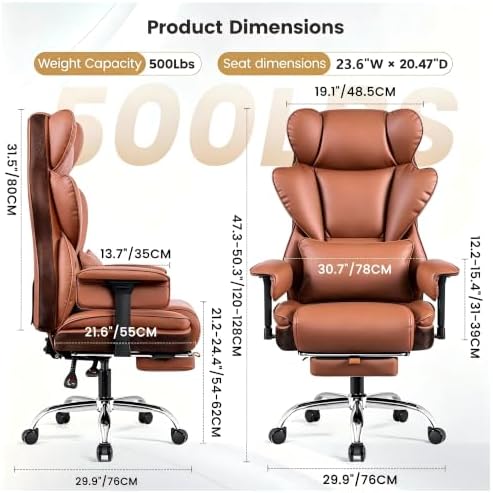 Big and Tall Office Chair 500 lbs, 23.6" Wide Seat,PU Leather
