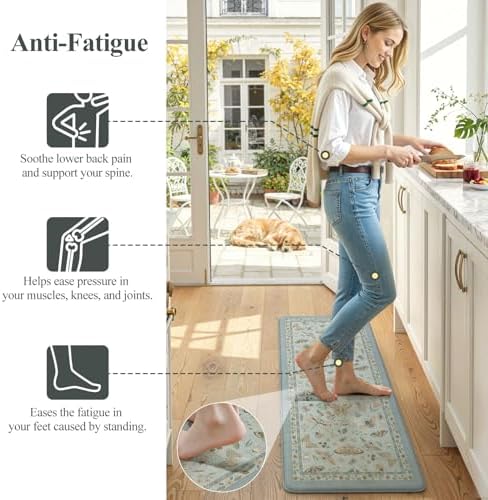 LEEVAN Anti Fatigue Kitchen Mats for Floor, Cushioned Kitchen Mat Set 2PCS