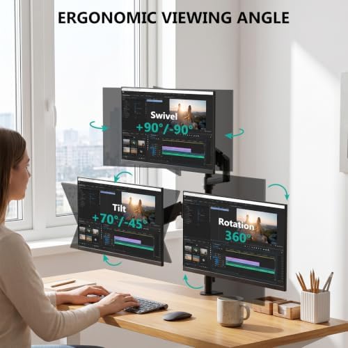 WALI Stacked Triple Monitor Mount for 13-34 inch Screens, 19.8 lbs per Arm