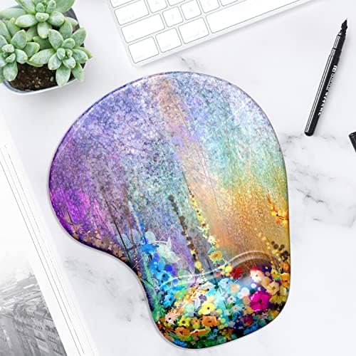 ITNRSIIET Ergonomic Mouse Pad with Gel Wrist Support Wrist Rest Smooth Surface Non-Slip PU Base Comfortable Office Supplies Pain Relief, 9.5 x 8 inches, Art Flower