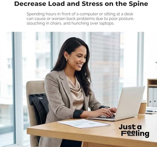 Just A Feeling Back Stretcher Lower - Lumbar Support & Back Cracker w/Silicone & Foam Pads - Spinal Decompression Device for Sciatica, Herniated Disc, Back Popper for Back Pain w/Chair Strap