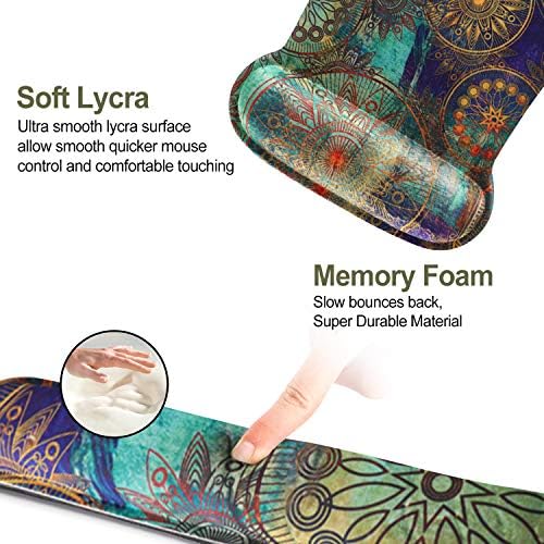 ToLuLu Keyboard Pad Wrist Rest Mouse Pad, Gel Ergonomic Mouse Pads Wrist Support for Computer Laptop Home Office, Mousepad Keyboard Wrist Support Memory Foam for Easy Typing Pain Relief, Mandala Arts