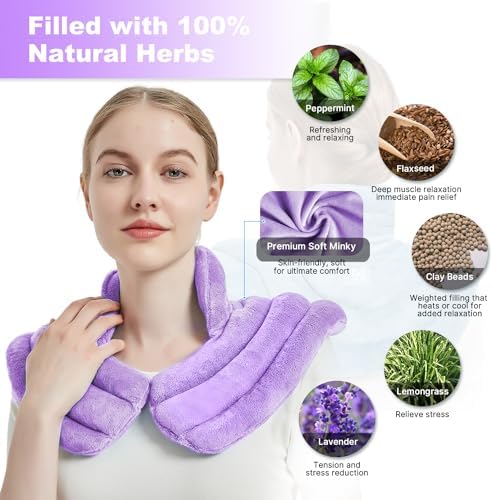 MORLIDEN Neck Heating Pad Microwavable for Shoulders, Warmer Wrap Microwave Heating Pad for Neck and Shoulders for Pain Relief (Purple)