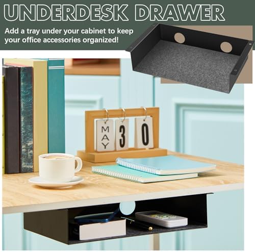 Yaocom 2 Pack Under Desk Hanging Shelf, Carbon Steel Storage Tray with Mute Felt Sheets, Mount Shelves Organizer for Office Home Workstation Gaming Desk Stand up(13x8x2.8 in/Storage Shelf,Black)
