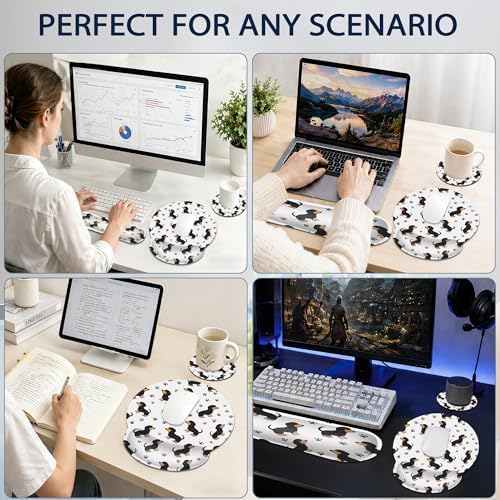 Wrist Rest Mouse Pad and Keyboard Support Set,Cute Dachshund Dog Paw 3 in 1 Ergonomic Memory Foam Mousepad with Non Slip Base, Gaming Mouse Pad for Office and Home