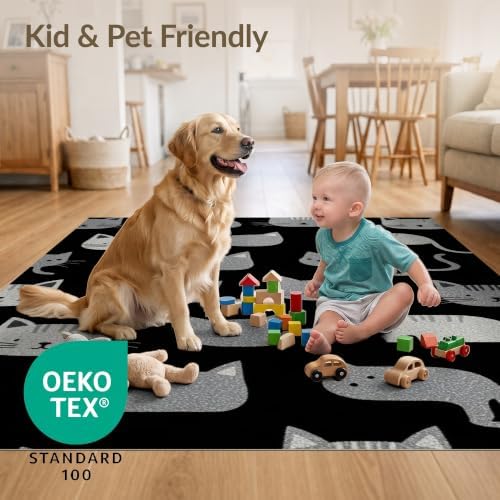 6'x9' Midnight Black Cat with Silver Accents Ultra-Soft Area Rug