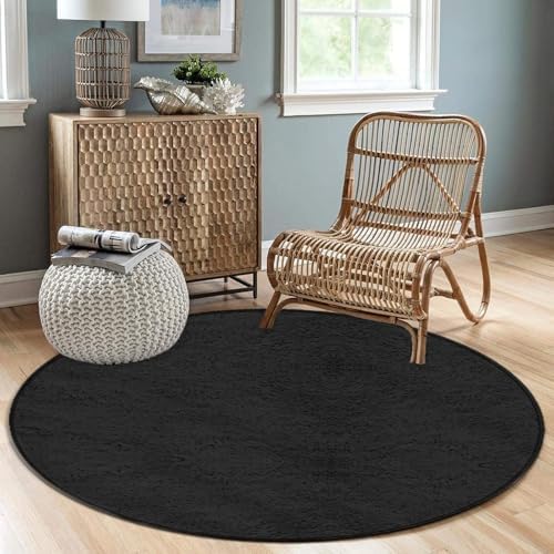 Room Sofa Yoga Soft Round Carpet, Home Decor Non Slip Kitchen Office Circle Rug, Machine Washable Modern Round Area Rug Black, 60inch