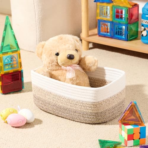 MiniArk Small Storage Baskets for Organizing | Closet Organizer Bins | Shelf Toy Basket | Woven Rope Baskets | Cube Decorative Box | Shallow Basket |11.5x7.5x4.7”| 4 Packs Gradient Brown