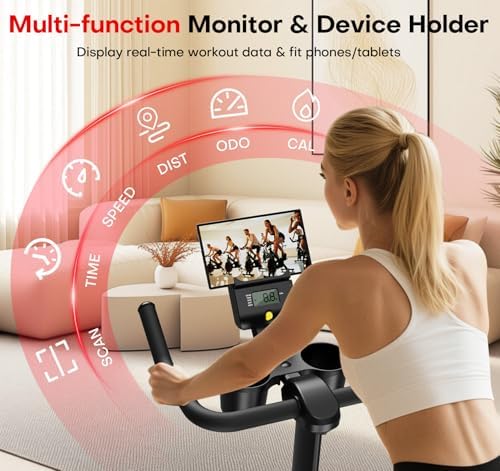 CHAOKE Exercise Bike, Quiet Adjustable Magnetic Stationary Bike for Home Cardio with App Compatible, 350LB Weight Capacity Indoor Cycling Bike with Comfortable Seat, Digital Display for Home Fitness