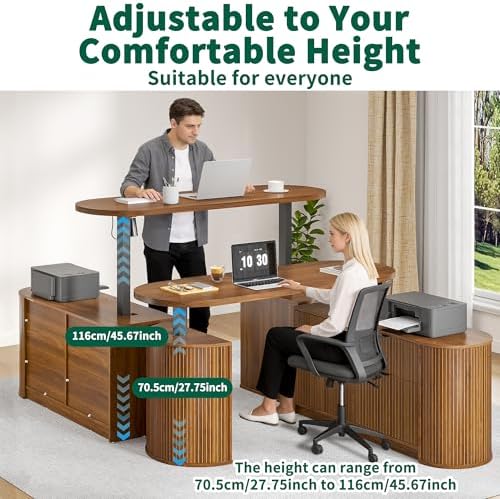 Electric L Shaped Standing Desk, Corner Sit Stand Up Desk, Executive Desk