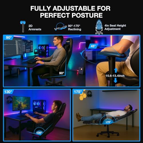 Douxlife 7-Point Massage Gaming Chair with Footrest, 400lbs Heavy Duty