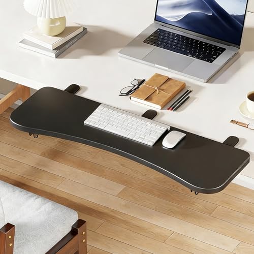 Black,A76*24,Ergonomics Desk Extender Tray, Desktop Extender with 3/4 stand, 30"x9.4" Clamp on Table Mount Arm Wrist Rest Shelf, Small Table Edge Extender Tray, 90° Foldable Computer Arm Rest for Desk