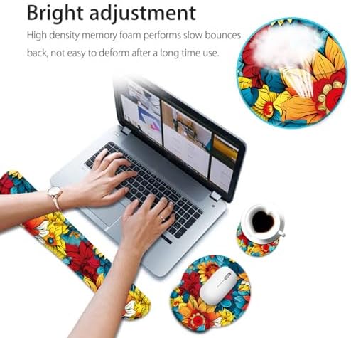 Keyboard Wrist Rest and Mouse Pad Wrist Support Set with Coaster,Ergonomic Mouse Pad,Comfortable for Easy Typing, Pain Relief,Memory Foam Keyboard Pad Set for Laptop Mac,Colorful Petals
