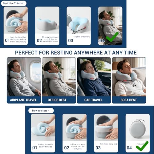 SheRest Cooling Travel Neck Pillow for Airplane, Memory Foam Neck Support