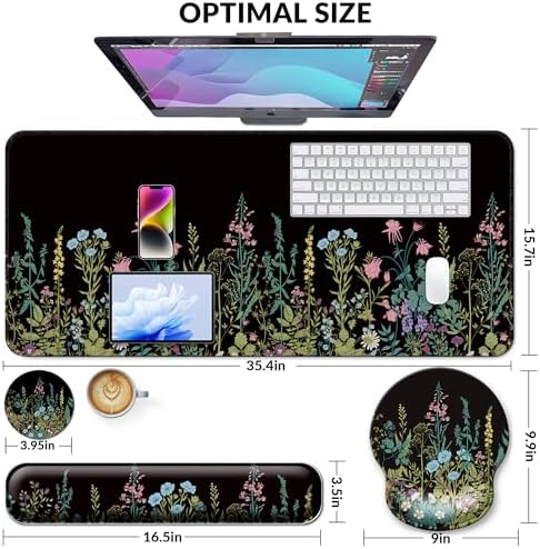Desk Mat Set Keyboard and Mouse Pad with Wrist Rest Support