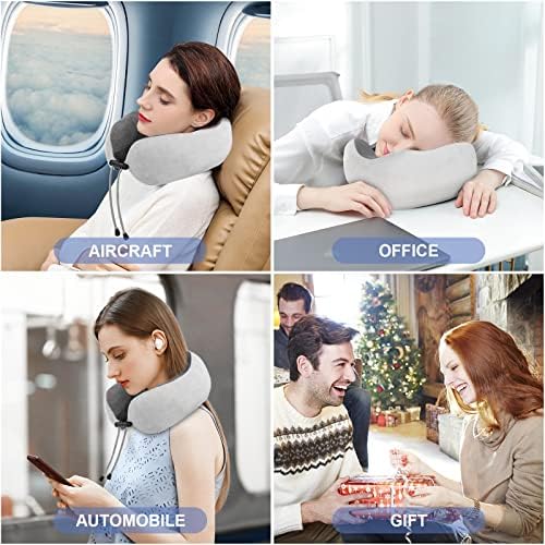 Travel Neck Pillow/Electric Neck Massager with Heating, Memory Foam Pillow for Neck Pain Relief, Neck Support Pillow for Airplane, Car, Office, Gift (Grey)