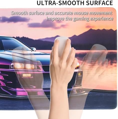 JDM Car R34 Large Mouse Pad, 35.4" x 15.7" Japanese Car Purple Sea Cool Desk Mat Computer Accessories Gaming Office Organizers Supplies Decor Essentials Keyboard Pads for Desk Rubber