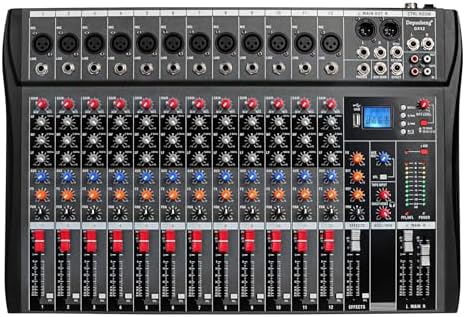 Depusheng Audio Mixer Professional 12 channel,DX12 Sound Board DJ Mixing Console System Interface USB MP3 Input Bluetooth 48V Phantom Power,Black, USB Audio Mixer for PC,for Studio Karaoke Live Music