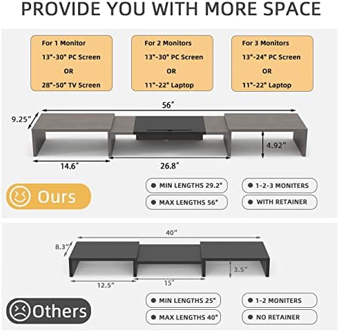 WESTREE Triple Dual Monitor Stand Riser, 56" Extra Long Monitor Stand for 1~2~3 Monitors, Monitor Stand with Length and Angle Adjustable, 3 Shelf Desktop Organizer Riser for Monitor Computer Laptop