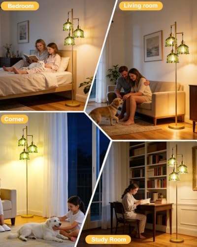 Lightdot Green Glass Floor Lamp Dimmable with LED Bulbs & Flower Shade